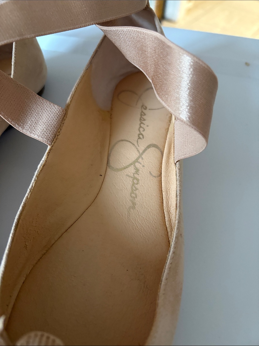 Jessica Simpson Nude Floral Ballet Flats with Ankle Tie - Picture 2 of 5